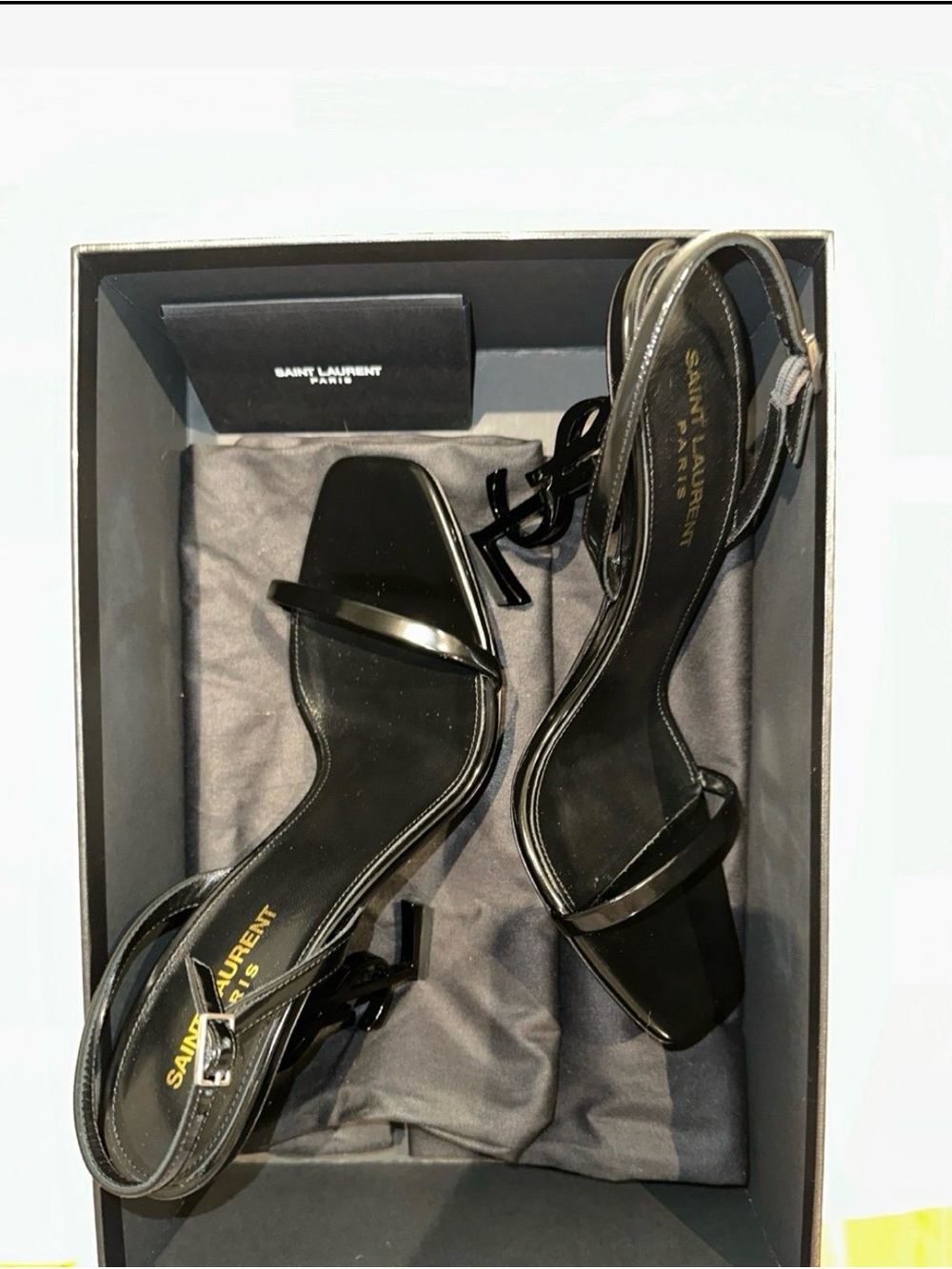 Saint Laurent Black Leather Square-Toe Slingback Heels - Picture 4 of 5